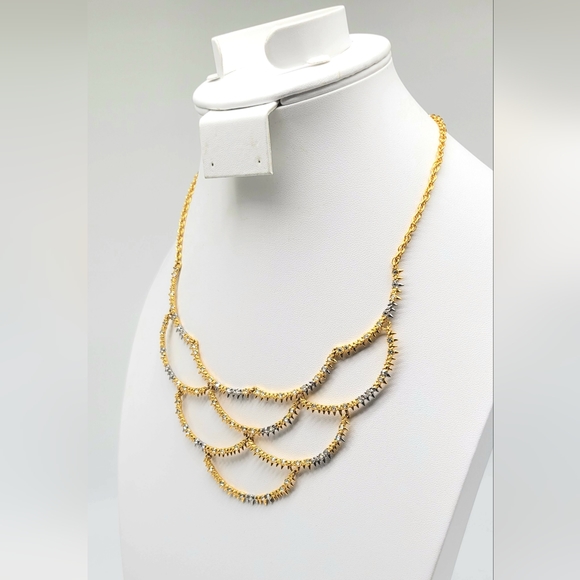 Alexis Bittar Two Tone Silver and Gold Edgy Spiked Bib Necklace with Crystals - Picture 9 of 14